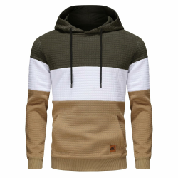 YuKaiChen Herren Pullover Herren Patchwork Hoodie Langarm Jacquard Kaputzenpullover Farbblock Sweatshirt mit Taschen 4XL Armeegrün-weiß-khaki Angebot bei HelloDeals