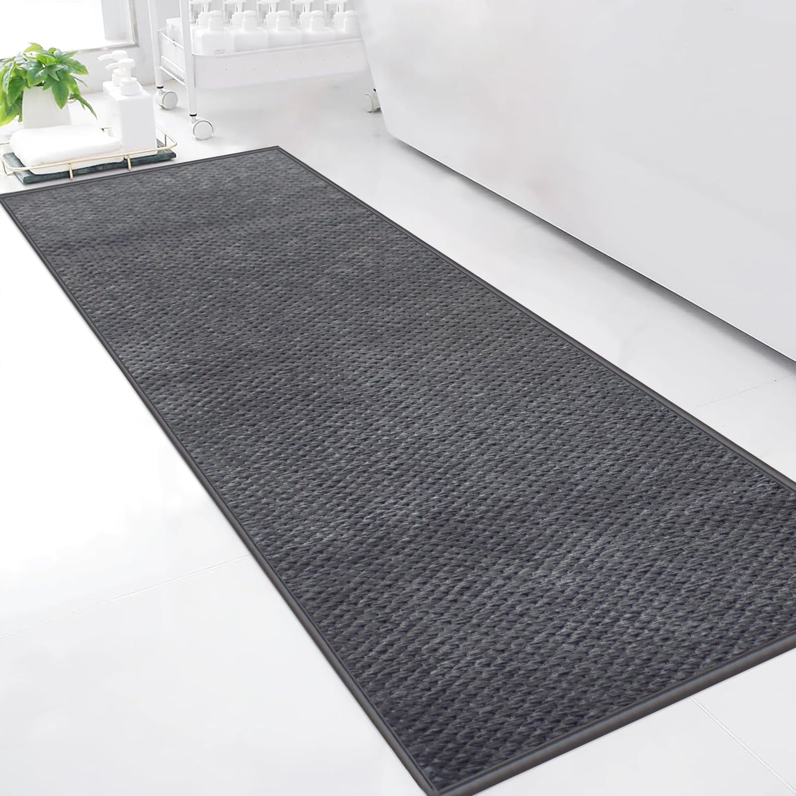 Badteppich rutschfest Waschbar 50 x 150 cm, Badematte mit Gummi, Chenille Badezimmerteppich, Super Saugfähige Badvorleger, Bath Mat für Dusche,Badewanne und Toilette, Grau Grau 50x150cm Angebot bei HelloDeals