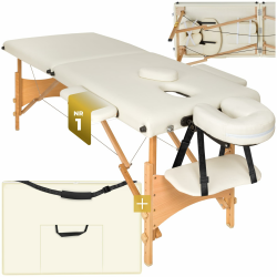 tectake® Massageliege klappbar mit 2 Zonen, Massagetisch tragbar mit 5cm Polsterung, höhenverstellbare, Mobile Massageliege, Massagebank mit Holzfüßen und Zubehör Tragetasche - beige ohne Massage Rollen Beige Angebot bei HelloDeals