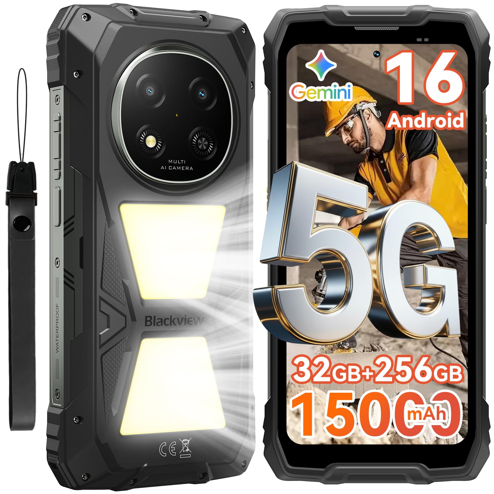 Blackview Rock 2 Pro Outdoor Handy Ohne Vertrag, Android 16 Outdoor Smartphone 5G 32GB+256GB, 6.67" HD+ Display 120Hz 15000mAh IP69K, 16MP AI Kamera, NFC/OTG/GPS/Gemini AI/Glove Mode 2.0 schwarz Angebot bei HelloDeals