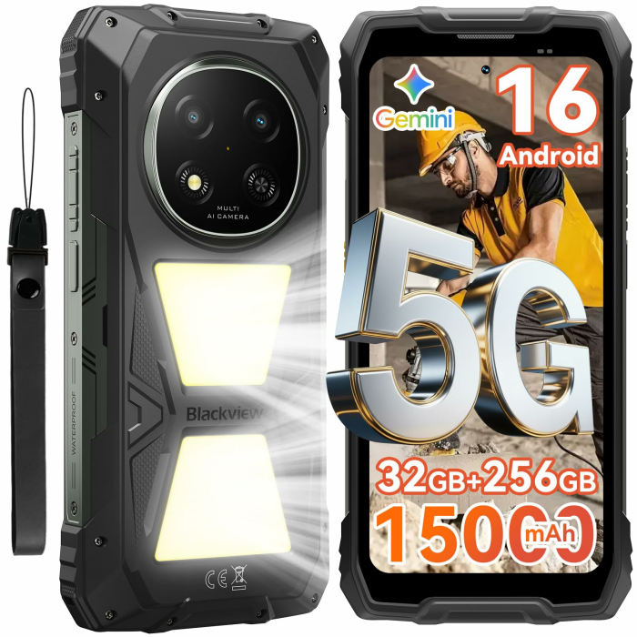 Blackview Rock 2 Pro Outdoor Handy Ohne Vertrag, Android 16 Outdoor Smartphone 5G 32GB+256GB, 6.67" HD+ Display 120Hz 15000mAh IP69K, 16MP AI Kamera, NFC/OTG/GPS/Gemini AI/Glove Mode 2.0 schwarz Angebot bei HelloDeals
