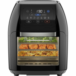 Chefman Multifunktionale Digitale Heißluftfritteuse + Rotisserie, Dörrautomat, Konvektion, 17 Touchscreen-Voreinstellungen, XL 10L Familiengröße, Automatische Abschaltung, Großes Sichtfenster, Schwarz Angebot bei HelloDeals