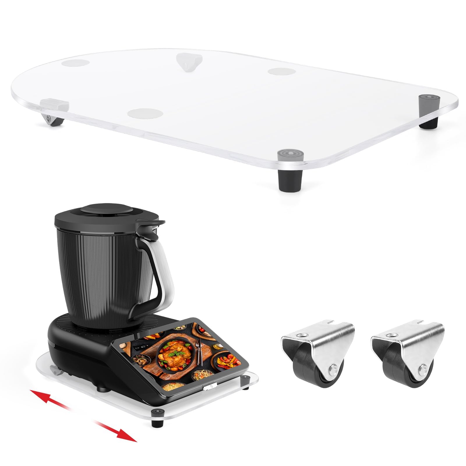 Acryl Gleitbrett für Thermomix TM7 mit Rollen für Bombenfesten Halt, Rollbrett zum Mühelosen Verschieben, Rutschfest Gummifüße, Robustes TM7 Zubehör Slider, Klar Angebot bei HelloDeals