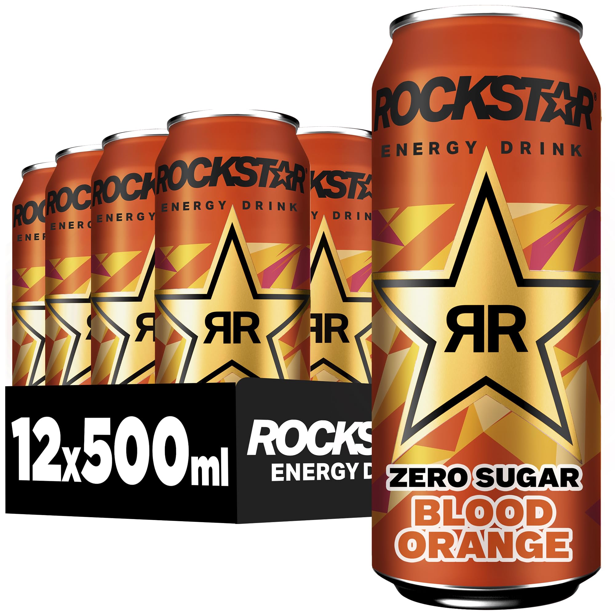 Rockstar Energy Drink Blood Orange - Zero Sugar - Koffeinhaltiges Erfrischungsgetränk mit Blutorange Geschmack ohne Zucker, EINWEG (12 x 500ml) Angebot bei HelloDeals