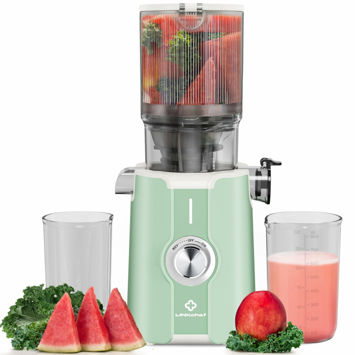 LINKChef Entsafter Slow Juicer, Entsafter Gemüse und Obst Testsieger mit 115 mm großem, für ganze Früchte/Gemüse, Blitzreiniger, Einfacher Installation, BPA Frei, 200w hellgrün Angebot bei HelloDeals