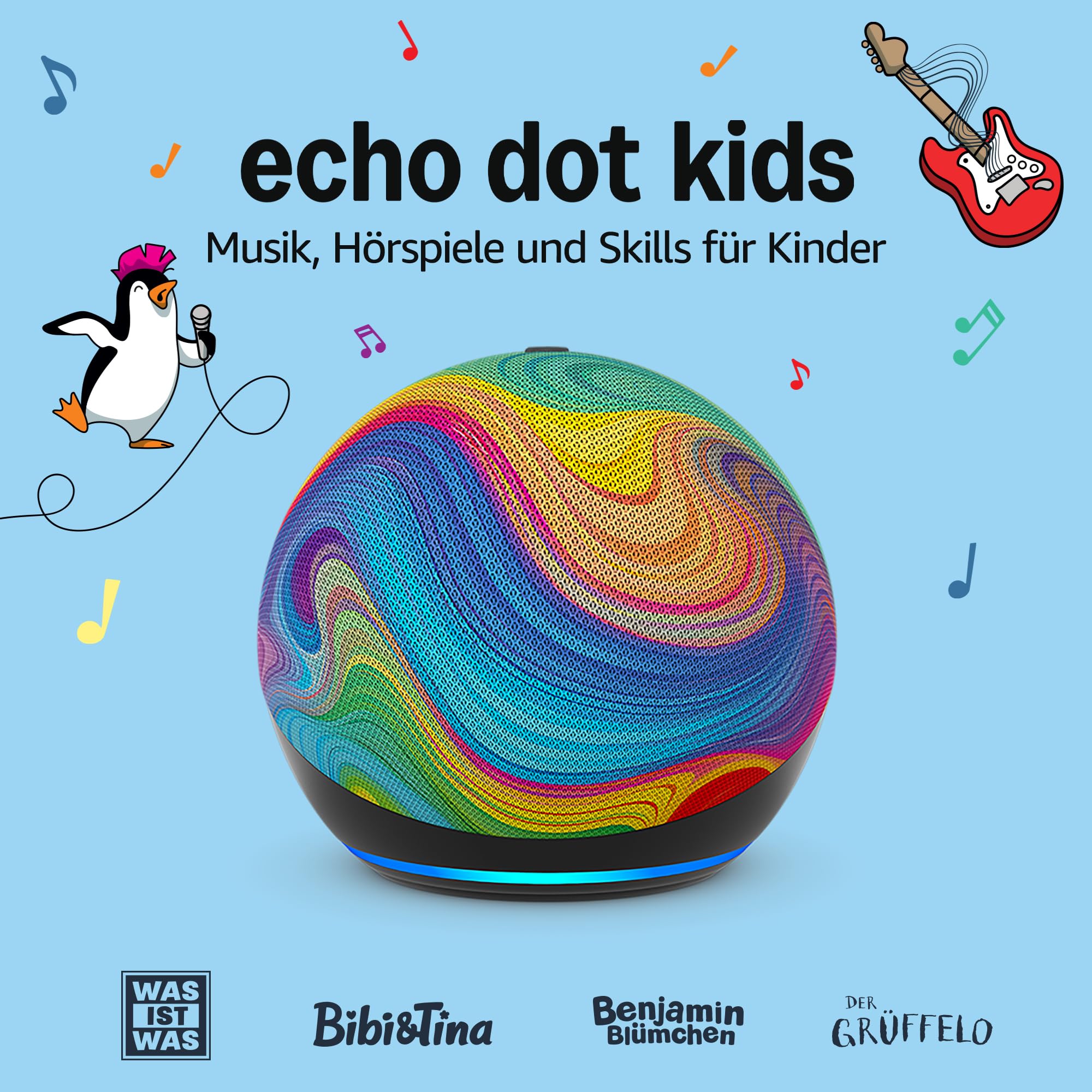 Echo Dot Kids (Neueste Generation) | Smarter WLAN- und Bluetooth-Lautsprecher mit Alexa | 1 Jahr Amazon Kids+ inklusive | Regenbogenwirbel Regenbogenwirbel Nur Gerät Angebot bei HelloDeals