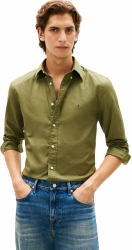 Tommy Hilfiger Herren Hemd Flex Poplin Solid Regular Fit XXL Green (Dark Artichoke) Angebot bei HelloDeals
