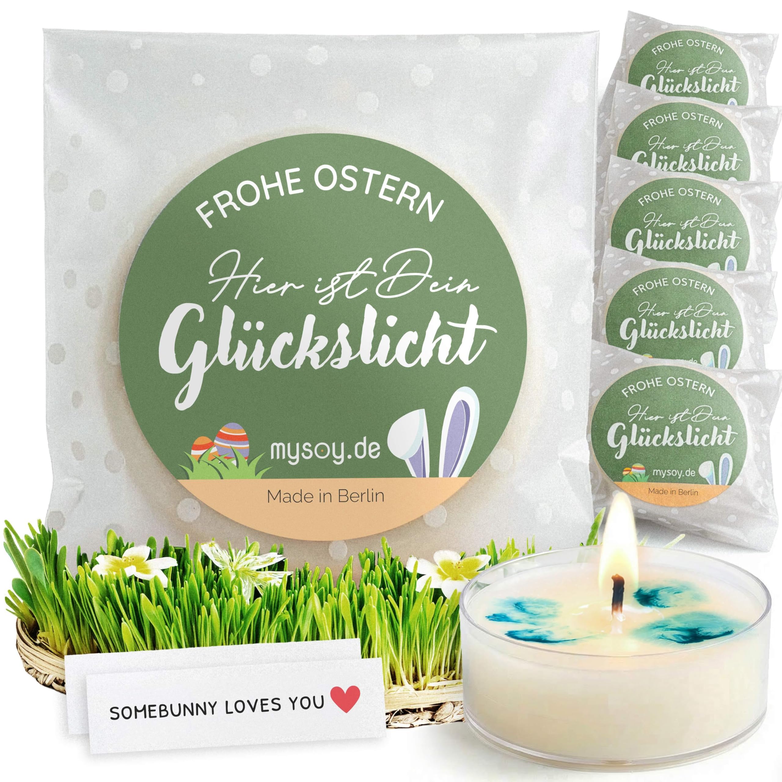 Kleine Ostergeschenke - 6x Glückslicht Teelichter mit Botschaft | Frohe Ostern Geschenk für Erwachsene, Mitbringsel & Tischdeko | Geschenkidee Made in Berlin aus Recycling-Material 6x Glückslichter Ostern Angebot bei HelloDeals