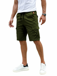Kurze Hosen Herren Cargo Shorts Sommer Freizeithose Kurze Elastische Taille Chino Shorts Mit 6 Taschen S-XXL L 1grün Angebot bei HelloDeals