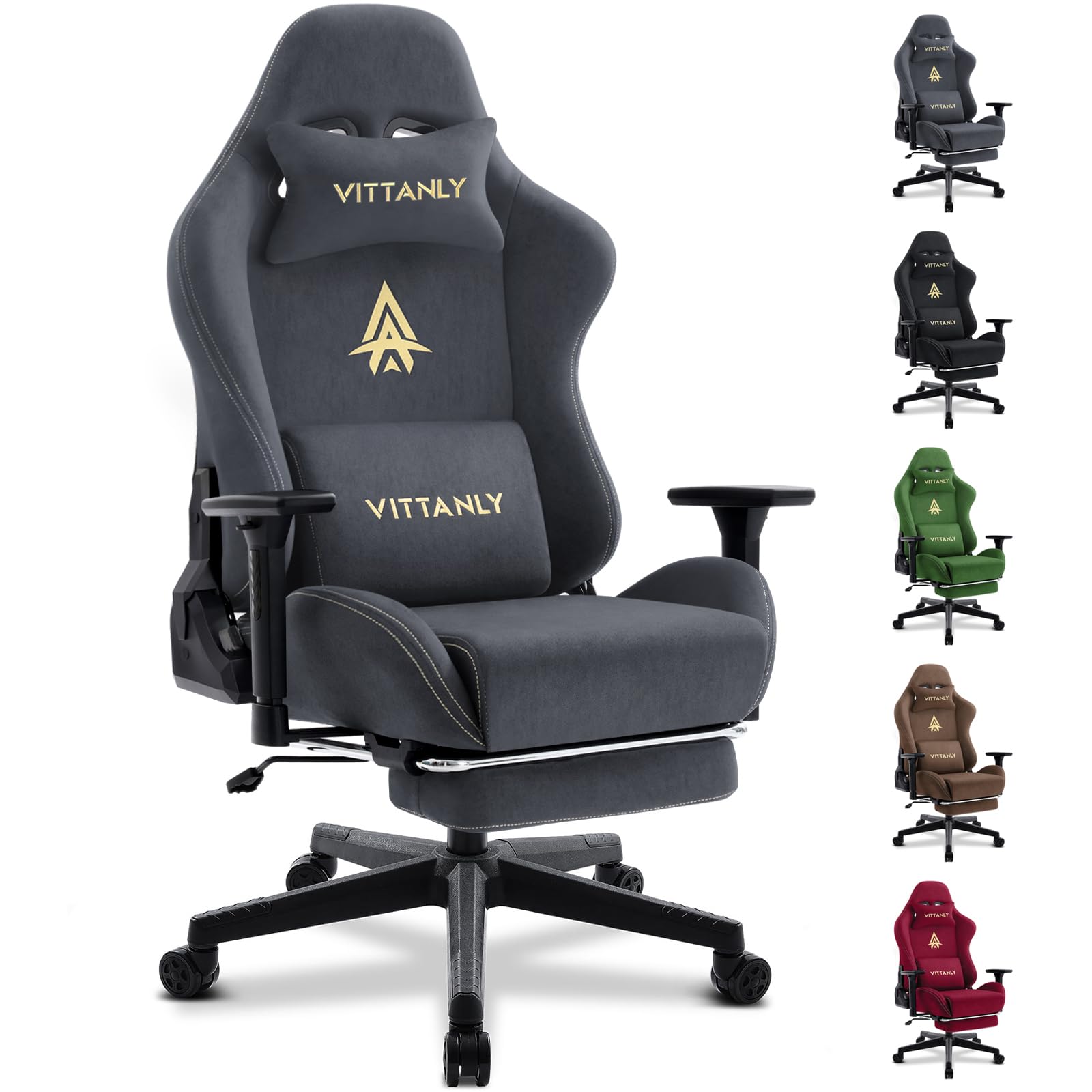 Vittanly Gaming Stuhl, Luxuriöser Wildlederimitat Gaming Chair Bürostuhl, Ergonomischer Schreibtischstuhl mit Fußstütze Kopfstütze und Lendenkissen, 3D Armlehnen, 90-155° Rückenlehne, Grau Angebot bei HelloDeals