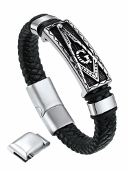 Bandmax Lederarmband Herren Mjölnir/Totenkopf/Freimaurerei Personalisiert Armbänder Männer Manschette Armband mit Magnetverschluss Wickelarmband Wikinger Armschmuck für Vater Ehemann E-freimaurer-silbern 23.0 Zentimeter Angebot bei HelloDeals
