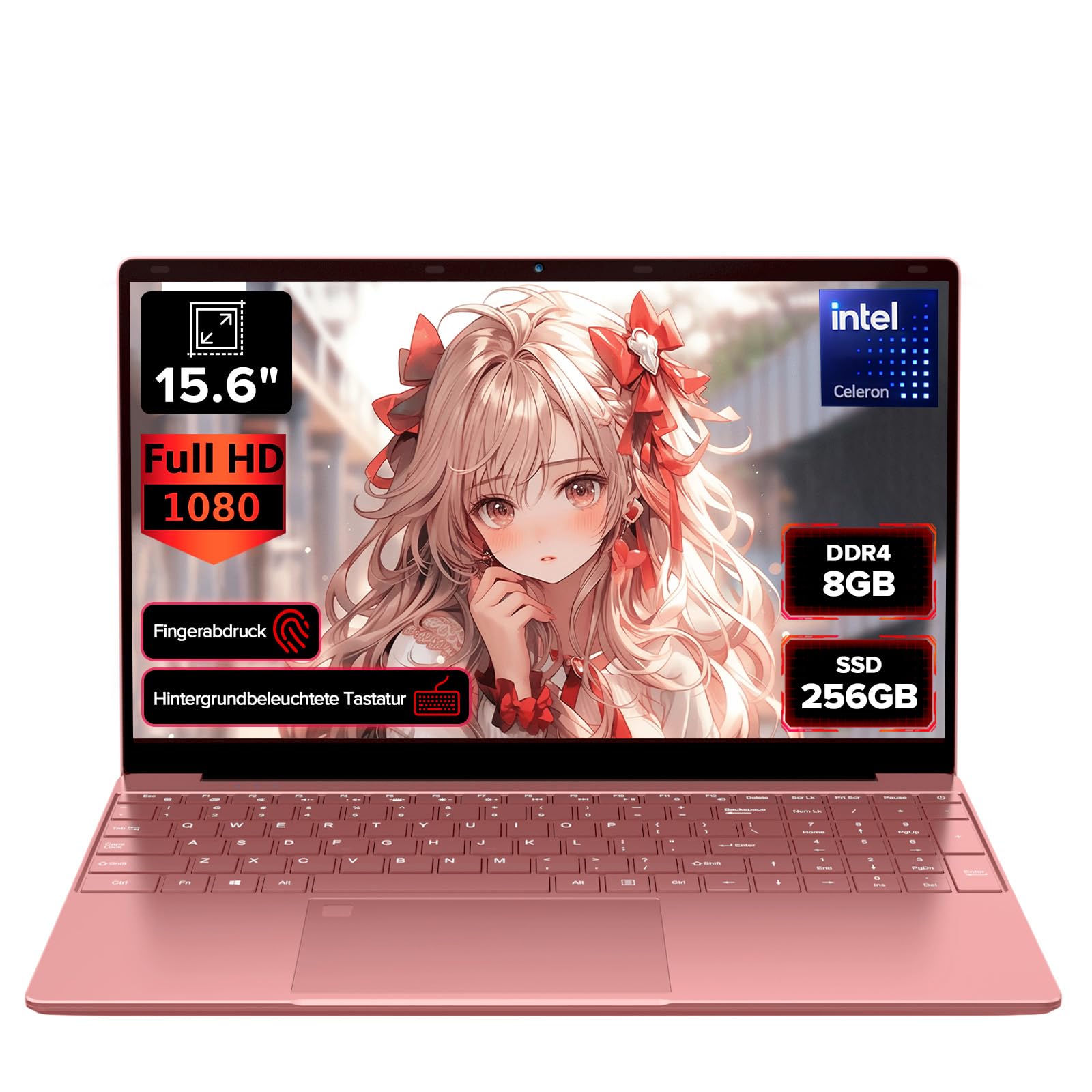 2026 Laptop Computer Notebook QWERTY,15.6" IPS FHD Display,8GB RAM 256GB SSD,Celeron N5100 Prozessor,WiFi5,BT5.0,USB3.0,Beleuchtete Tastatur,Fingerprint für Business Home Office und Studenten,Rotgold |N5100 8GB RAM 256GB SSD| Rotgold Angebot bei HelloDeals