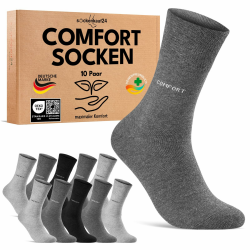 sockenkauf24 10 Paar Comfort Socken ohne Gummibund & ohne Naht für Damen & Herren Gesundheitssocken ohne Gummi mit Komfortbund 39-42 Schwarz Grau Anthrazit Angebot bei HelloDeals