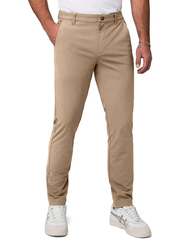 Chino Hosen Herren Freizeithose Regular Fit Funktionshose Wasserdicht Business Anzughose S-XXL Khaki M Angebot bei HelloDeals