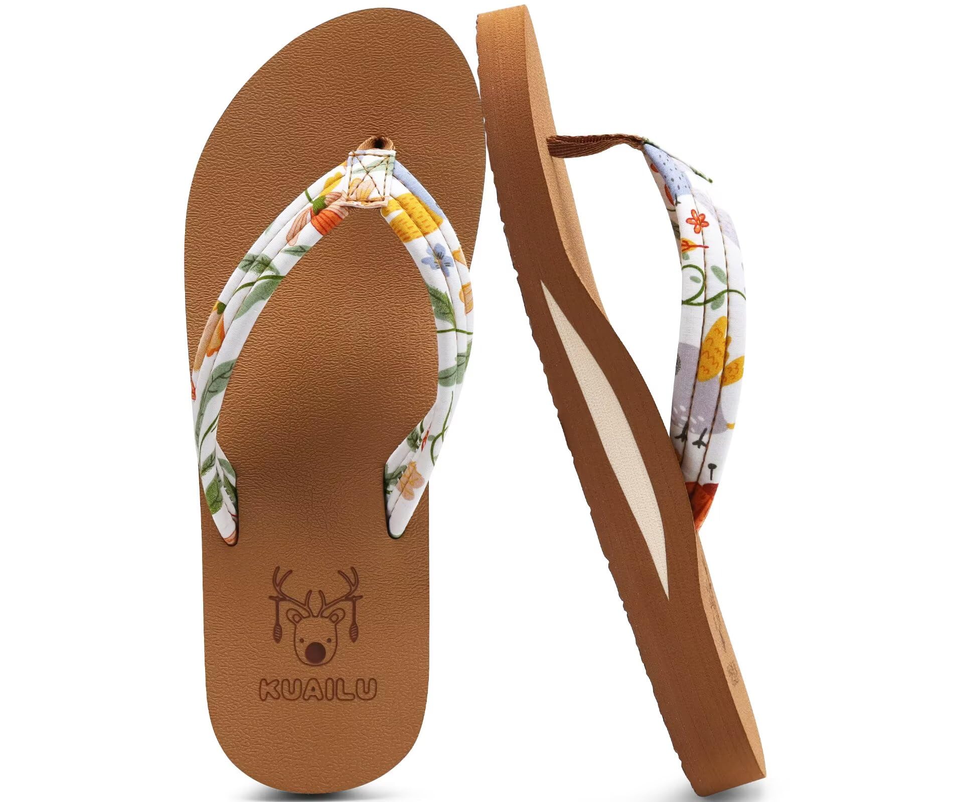 KuaiLu Damen-Flip-Flops mit Fußgewölbeunterstützung, bequem, leicht, weich, Yogamatte, Polsterung, Walking-Sandalen 42 EU Zerkleinertes Beige Angebot bei HelloDeals