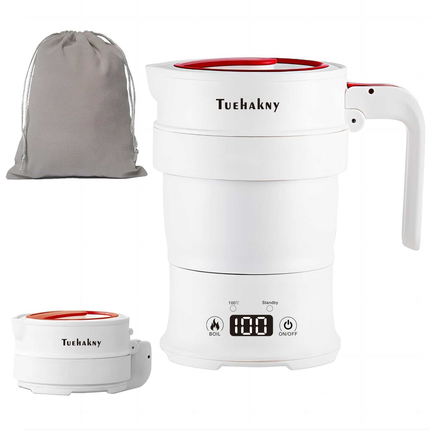 0.7L Faltbarer Elektrischer Elektrischer Wasserkocher, Tragbarer Campingkocher mit Echtzeit-Temperaturdisplay, Klappbarer Reisekocher mit Automatischer Abschaltung aus Silikon, 1000W für Camping Kaltweiß Angebot bei HelloDeals