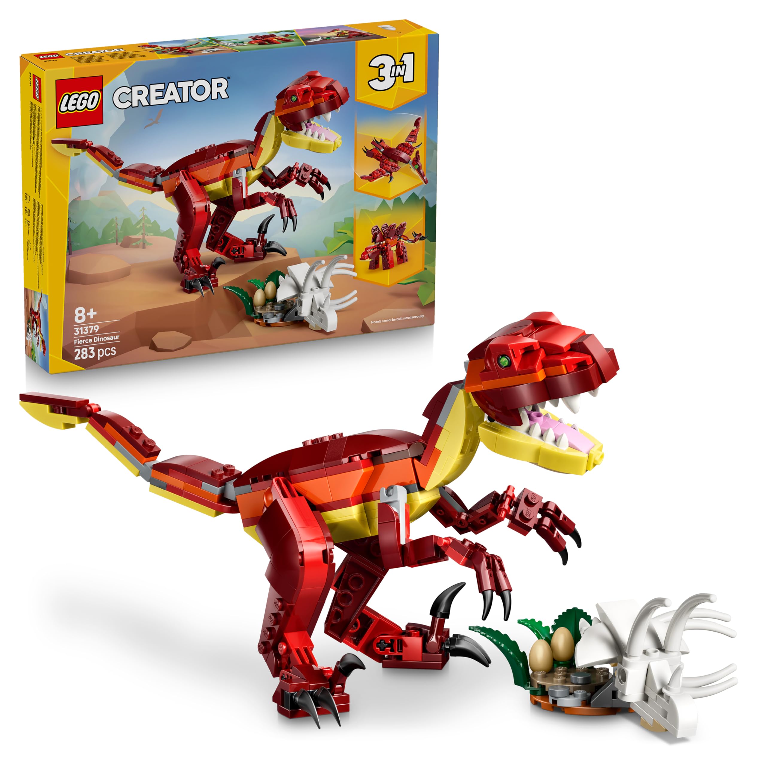 LEGO Creator 3in1 Fierce Dinosaur Toy - Build Velociraptor, Stegosaurus or Pterosaur Dino Figures w/Skeleton & Sharp Teeth Elements - Cool Birthday Gift Idea for 8+ Year Old Boys & Girls - 31379 Fierce Dinosaur 31379 Angebot bei HelloDeals