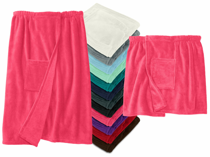 Sauna Kilt mit Klettverschluss - Damen und Herren - Kuschel Fleece 777.991, Damen L/XL, pink L-XL Rosa Angebot bei HelloDeals