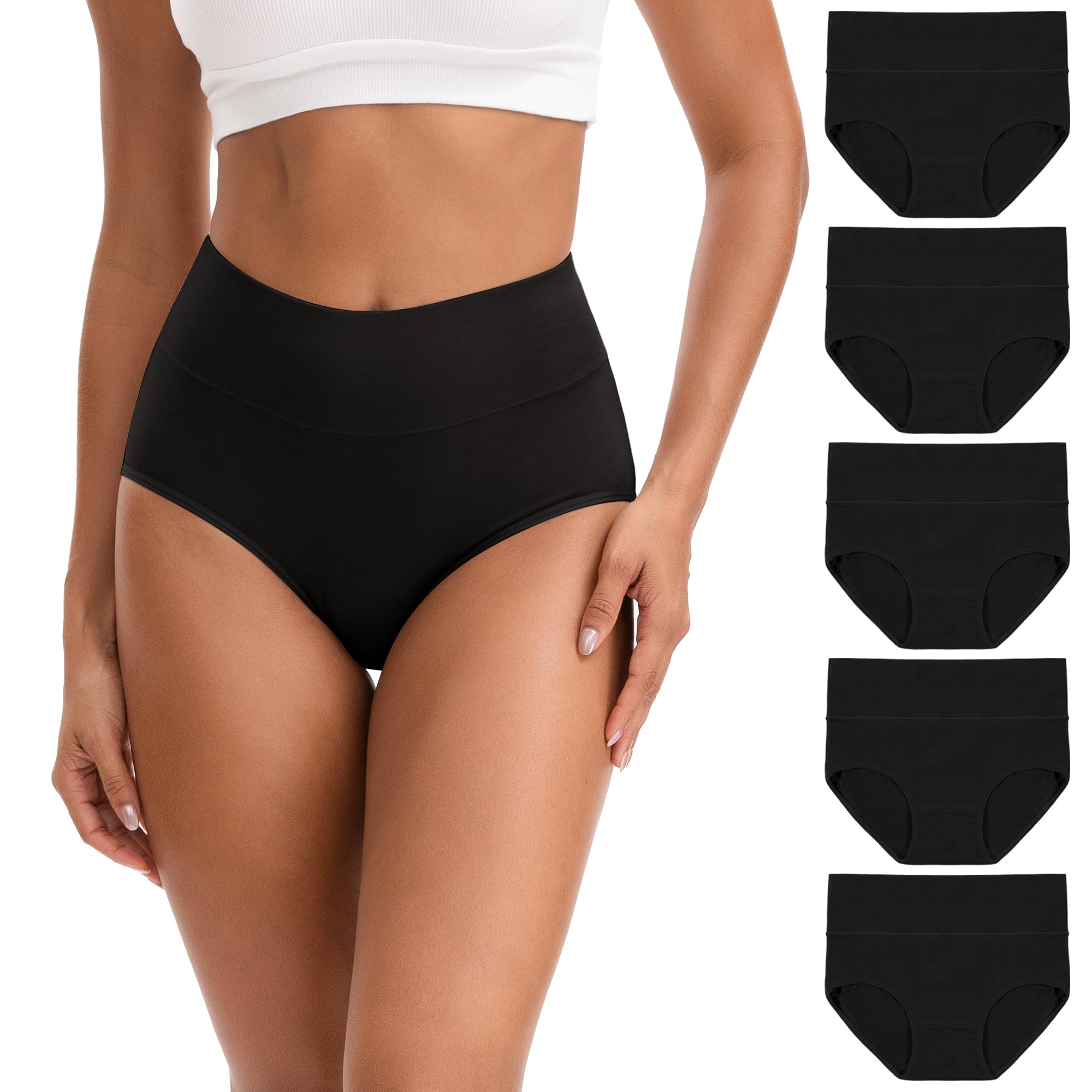 INNERSY Unterhosen Damen Baumwolle Stretch Slips Hohe Taille Weiche Unterwäsche Frauen 5er Pack S Schwarz Angebot bei HelloDeals