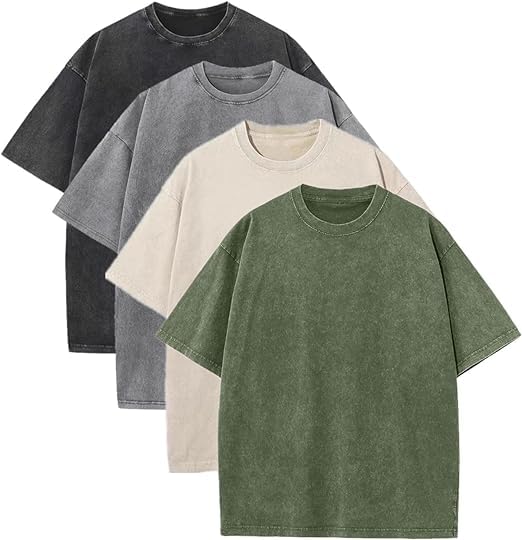 Oversized T-Shirt für Herren Heavy Baumwolle Regular Fit Basic Männer T-Shirt Set Casual Sommer Tops Armeegrün/Beige/Grau/Schwarz M Angebot bei HelloDeals