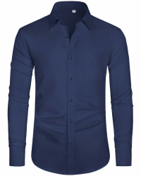 J.VER Hemd Herren Langarm Businesshemden Knitterfreies Stretchhemd Regular Fit Freizeithemden Bügelleichtes Unifarben Anzughemd XXL Marineblau Angebot bei HelloDeals