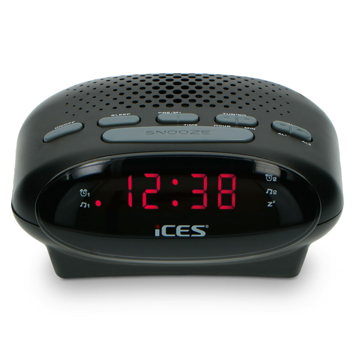 iCES ICR-210 Uhrenradio - Radiowecker mit Stromkabel - 2 Weckzeiten - PLL FM - Schlummerfunktion - Sleeptimer - Gangreserve - kompakt - schwarz Angebot bei HelloDeals