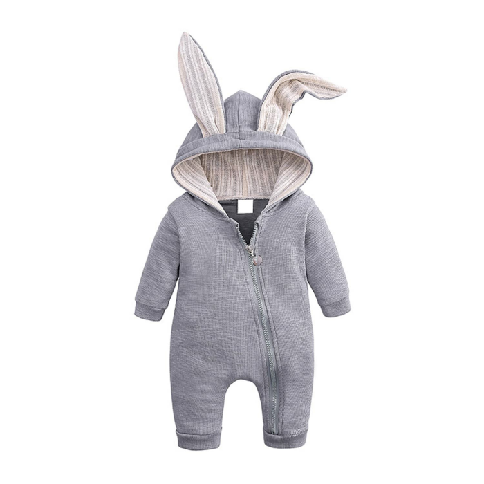 Kleinkind Baby Jungen Mädchen Baumwolle Strampler Langarm Mit Kapuze Reißverschluss Overall Body Baby Herbst Kleidung Pyjamas Outfit 0-3 Monate Grau Angebot bei HelloDeals