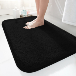 Badematte 50x80cm rutschfest, Weich Wasserabsorbierende, Shaggy Hochflor-Mikrofasermatte für das Badezimmer, Badvorleger Maschinenwaschbar für Badewanne, Dusche und Badezimmer (Schwarz) 80 x 50 cm (Rechteckig) Schwarz Angebot bei HelloDeals
