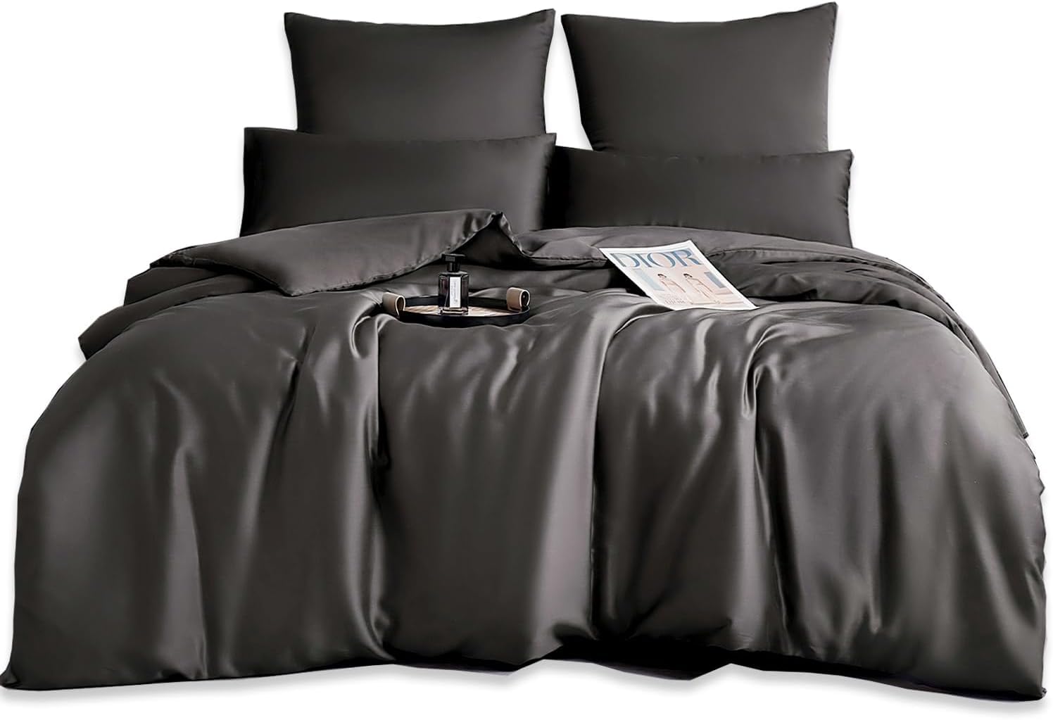 MH MYLUNE HOME 100% Tencel™ Lyocell Bettwäsche-Set 135x200 Eukalyptus Bettwäsche Sommer 2tlg. Atmungsaktiv gegen Schweiß, Hypoallergen, Klimaregulierend, 1 Bettbezug & 1 Kissenbezug 40x80, Dunkelgrau 135x200 cm + 40x80 cm Dunkelgrau Angebot bei HelloDeals