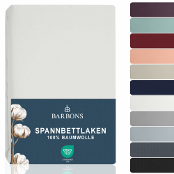 BARBONS Spannbettlaken 200x200cm - 100% Baumwolle Spannbetttuch Oeko-TEX Zertifiziert Bettlaken Jersey Bettwaren und Bettbezug für Boxspringbett und Dicke Matratzen bis 27 cm - Weiss 200 x 200 200x200x27 cm Weiß Angebot bei HelloDeals