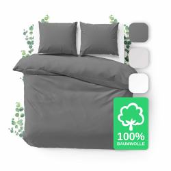 JACOBSON Bettwäsche 200x200 Set - 100% Baumwolle Bettbezug 200x200 cm + 2 Kissenbezüge 80x80 cm, Perkal Bettwäsche 3-teilig mit Reißverschluss (200x200cm, Anthrazit, 3-teilig) 200x200cm (3-teilig) Anthrazit Angebot bei HelloDeals
