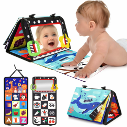 URMYWO Baby Spielzeug ab 3 Monate, babyspiegel mit Knisterbuch, Schwarz Weiss bauchlage Spielzeug Baby 0 3 6 9 Monate, kontrastbuch, Geschenk für Neugeborene Weihnachten Jungen Mädchen Schwarz & Weiß Angebot bei HelloDeals
