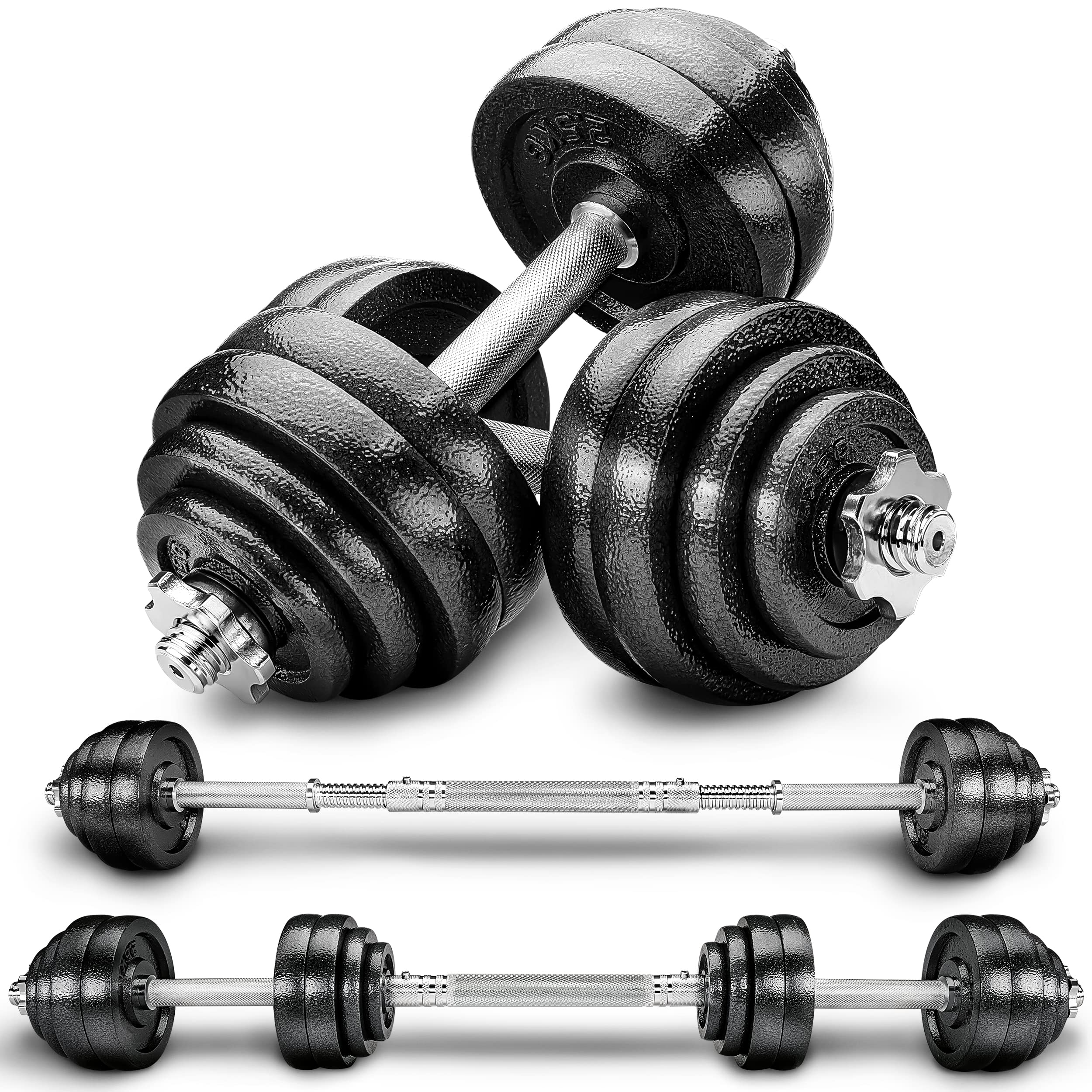 2 in 1 Hanteln Set 15-60kg | Hantelset Gusseisen verstellbar | Kurzhantel & Langhantel | Sternverschlüsse & Verbindungsrohr 30 kg Angebot bei HelloDeals