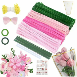 400 Stück Pfeifenreiniger Blumen set,Pfeifenputzer Zum Basteln,Pipe Cleaner Flower Set,Pfeifenputzer Blumen,Mit Grüne Blumenstöcke,Klebebandrollen,Bänder,Staubgefäße Etc,Für DIY Basteln Und Dekorieren Rosa Angebot bei HelloDeals