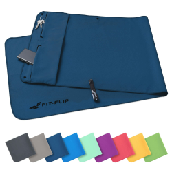 Fit-Flip Fitness Handtuch aus Mikrofaser - mit Magnet und Reißverschluss Tasche - Fitnesshandtuch für Sport und Gym - Kompakt, rutschfest & Schnelltrocknend - Sporthandtuch Fitnessstudio Marineblau Angebot bei HelloDeals
