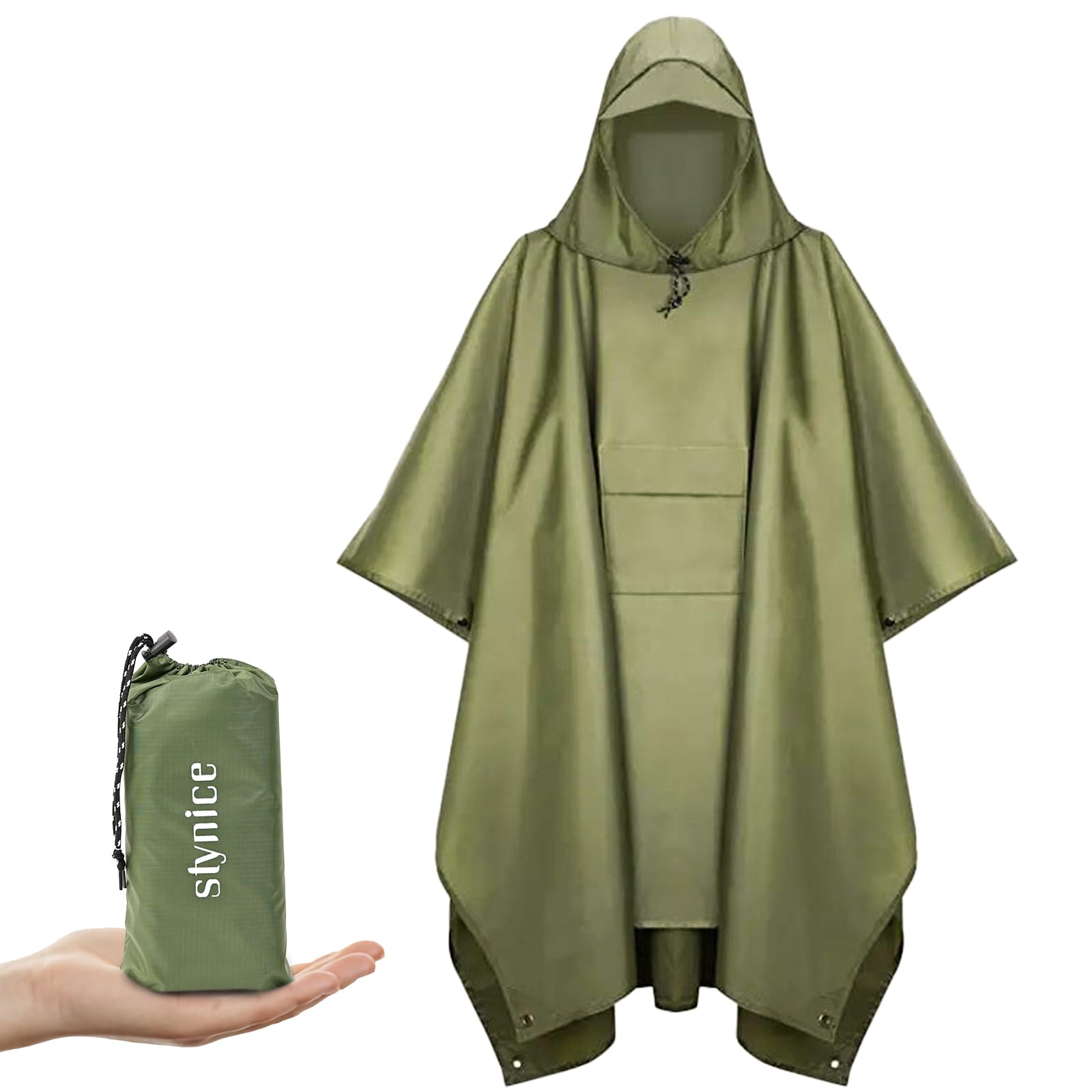 Leicht Wasserdicht Regenponcho Herren & Damen - Mehrzweck Regenjacke Outdoor mit Kapuze Faltbare Tasche für Camping Wandern Hikking - Atmungsaktive 3in1 Regencape Grün Angebot bei HelloDeals