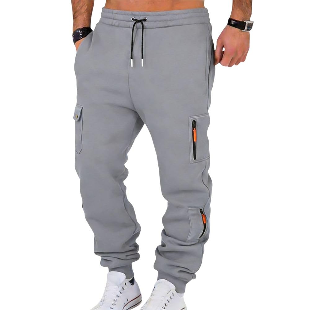 Herren Sweatpants Jogginghose mit Reißverschlusstaschen Lange Sport Elastische Taille Training Fitness Jogger Hose L Hellgrau Angebot bei HelloDeals