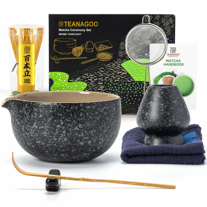 TEANAGOO Matcha Set | Matcha Tee Set | Matcha Schale |matcha zubehör set|Matcha Schüssel mit Ausgießer Bambus Matcha Besen-7 Stück MatchaTea Sets für Matcha-Liebhaber,N17, Anthrazitgrau 7Stück/Set, Schüssel mit Ausgießer Rocky-schwarz/Grau Angebot bei HelloDeals
