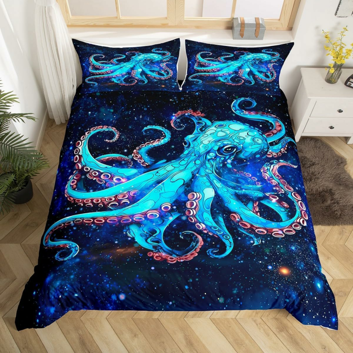 Homemissing Octopus Bettwäsche Set 135x200cm Ozean Kraken Bettwäsche-Set Bunte Galaxie Sterne Bettbezug Set Für Kinder Erwachsene Octopus Tentacles Meer Marine Thema Bettbezug Ultra weiche Mehrfarbig 55 135*200+80*80*1 Angebot bei HelloDeals