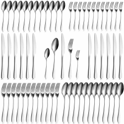 BEWOS Besteck Set für12 Personen - 60 Teilig Essbesteck Set inkl. Messer, Gabel, Löffel, Besteck Edelstahl Spiegelpoliert, Spülmaschinenfest 60 Stück 60 Stück Silber Besteck Angebot bei HelloDeals
