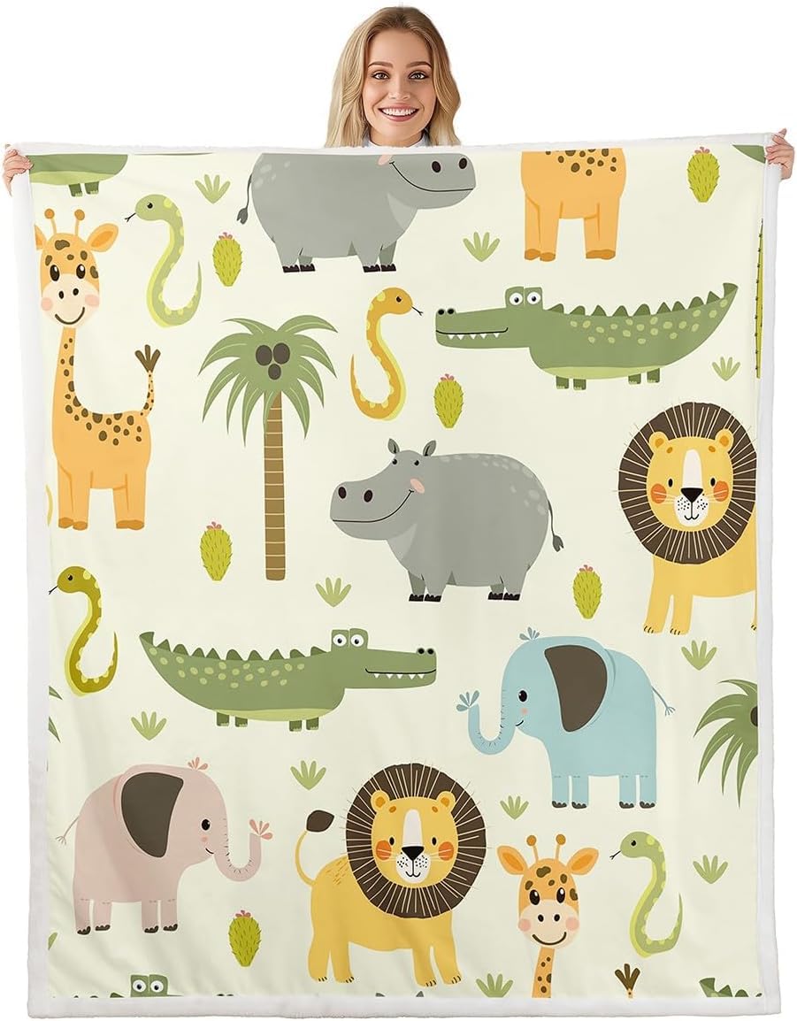 Homemissing Nursery Süße Wildtiere Decke 150x200cm für Mädchen Jungen Kinder Cartoon Löwe Giraffe Krokodil Wohndecke Deko Natur Wildtiere Kuscheldecke Zoo Tier Thema Mehrfarbig 63 150x200cm Angebot bei HelloDeals