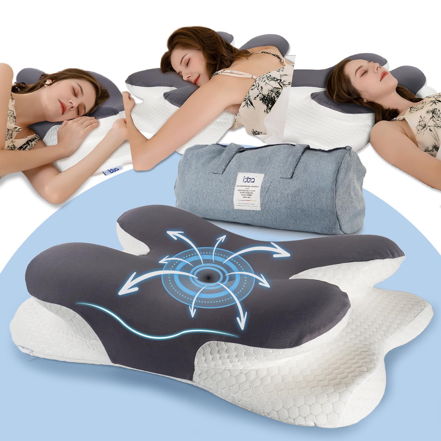 IDEA Nackenkissen Kopfkissen, Memory Foam Ergonomisches Orthopädisches Kissen, Kopfkissen Nackenschmerzen Testsieger, Nackenstützkissen Reisekissen Travel Neck Pillow, Nackenhörnchen Erwachsene Nackenkissen (470) 62 x 40 x 9/11cm Angebot bei HelloDeals