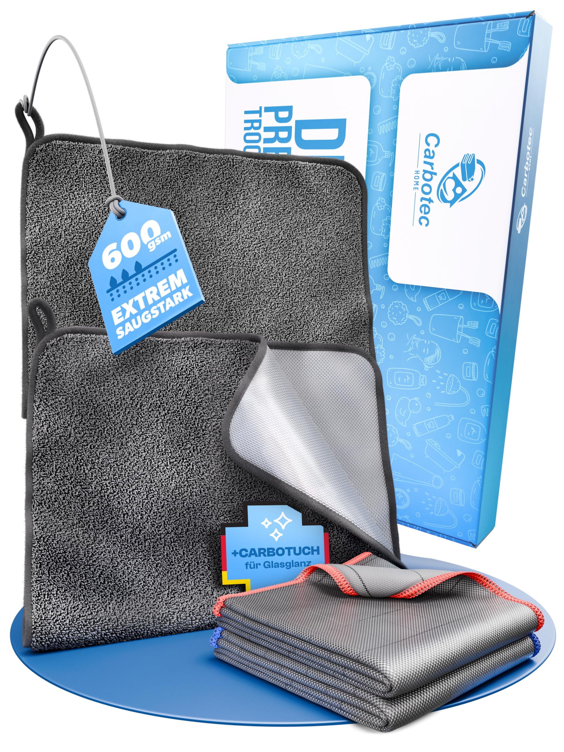 Mikrofasertücher 4erBundle – 2xTrockentuch Dusche & Bad, streifenfreies Mikrofaser Handtuch für Duschkabine & 2X Carbonfaser Glasreinigungstücher als Poliertuch, Fast Dry Bundle 2+2 Angebot bei HelloDeals