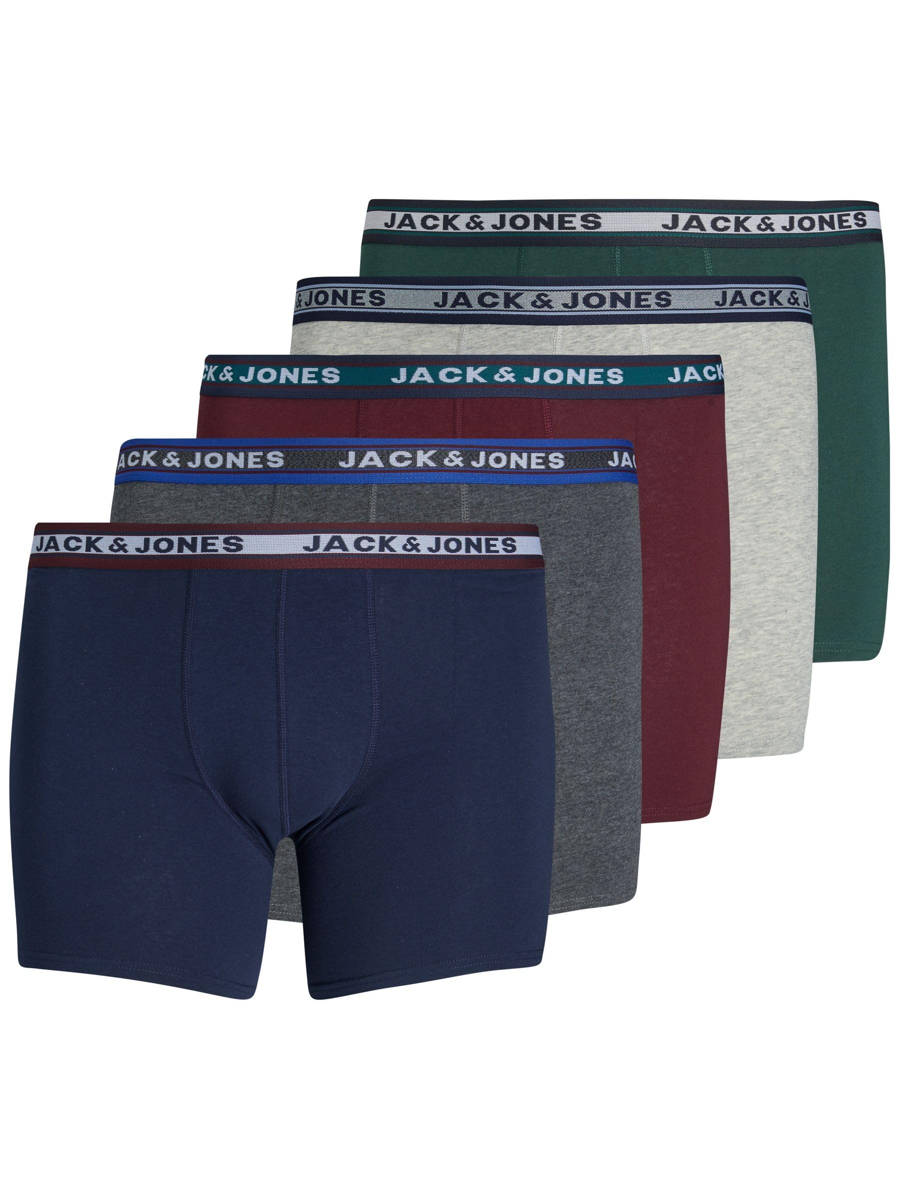 JACK & JONES Herren Boxershort JACBLACK Friday Trunks 5er Pack S M L XL 3XL Dark Grey Melange/Detail:sea Moss - Port Royal - Navy Blazer - Light Grey Melange Angebot bei HelloDeals