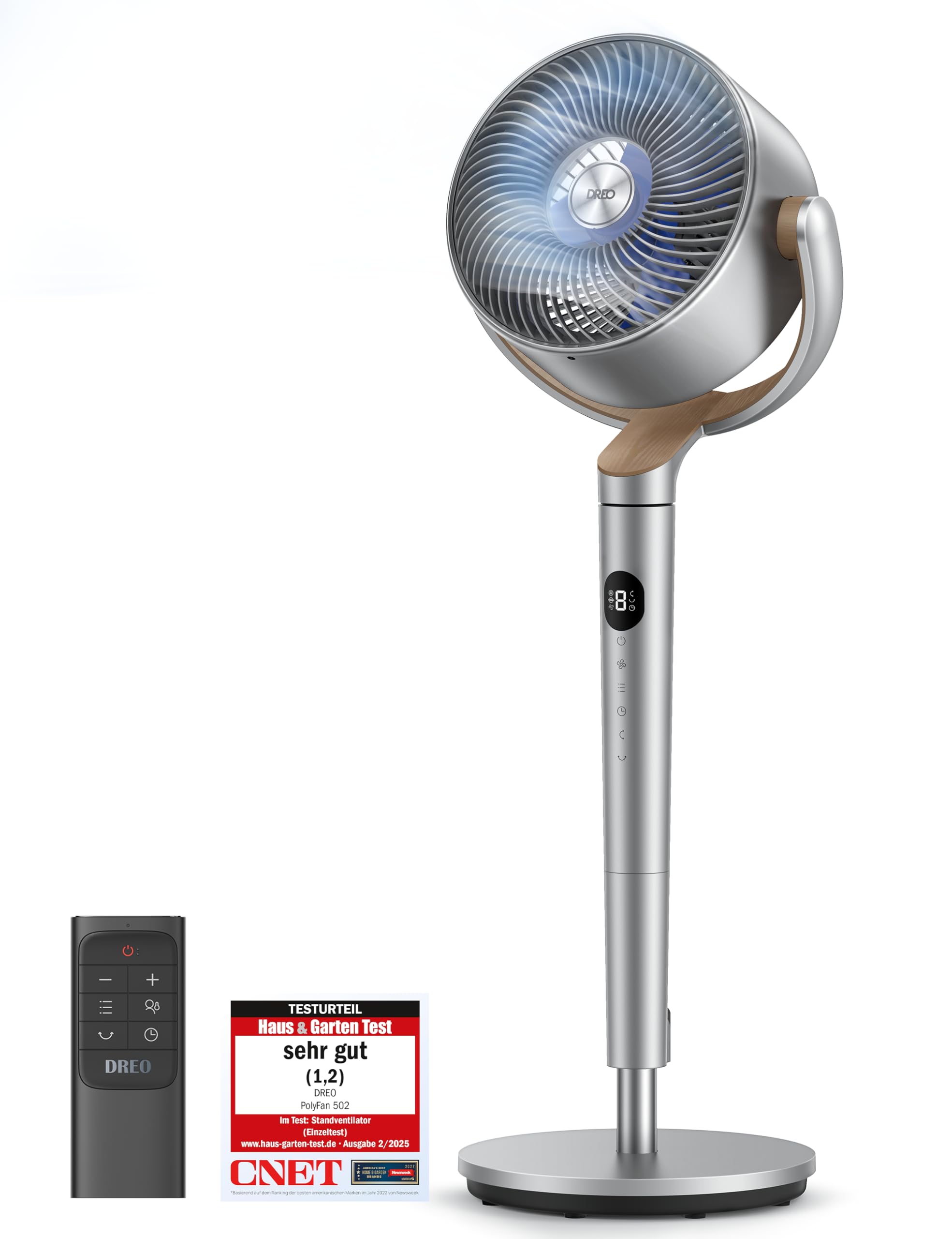 Dreo 20dB leiser Standventilator, 120°+120° Omni-direktionale oszillierende Ventilator, 26M Windentfernung, 1200m³/h Luftvolumen Echt Turbo-Luftzirkulator Fans, 102CM Höhe 3 Modi 8-Geschwindigkeit Standard Silber - Standard Angebot bei HelloDeals