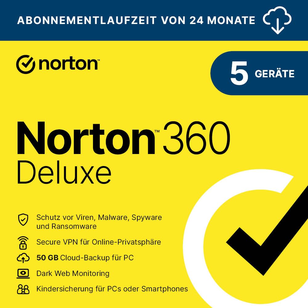 Norton 360 Deluxe 2026 │ 5 Geräte │2 Jahre │ Aktivierungscode per Email per Email (Aktivierungscode) 5 Geräte 2 Jahre Angebot bei HelloDeals
