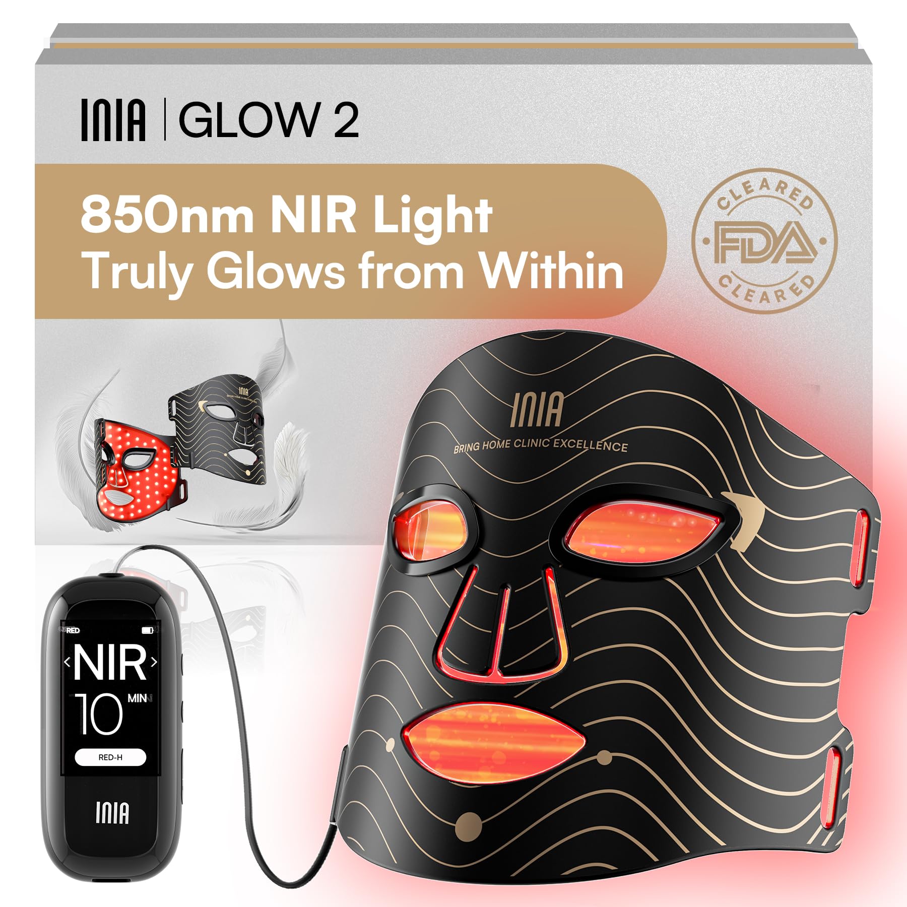 INIA LED Maske Gesicht – LED Gesichtsmaske Lichttherapie mit 4 Modi, 850nm NIR, rote und blaue, 220 Perlen Red Light Therapy Face Mask, Aufladbar Rotlicht Maske Gesicht (2600mAh) für Anti-Aging Angebot bei HelloDeals