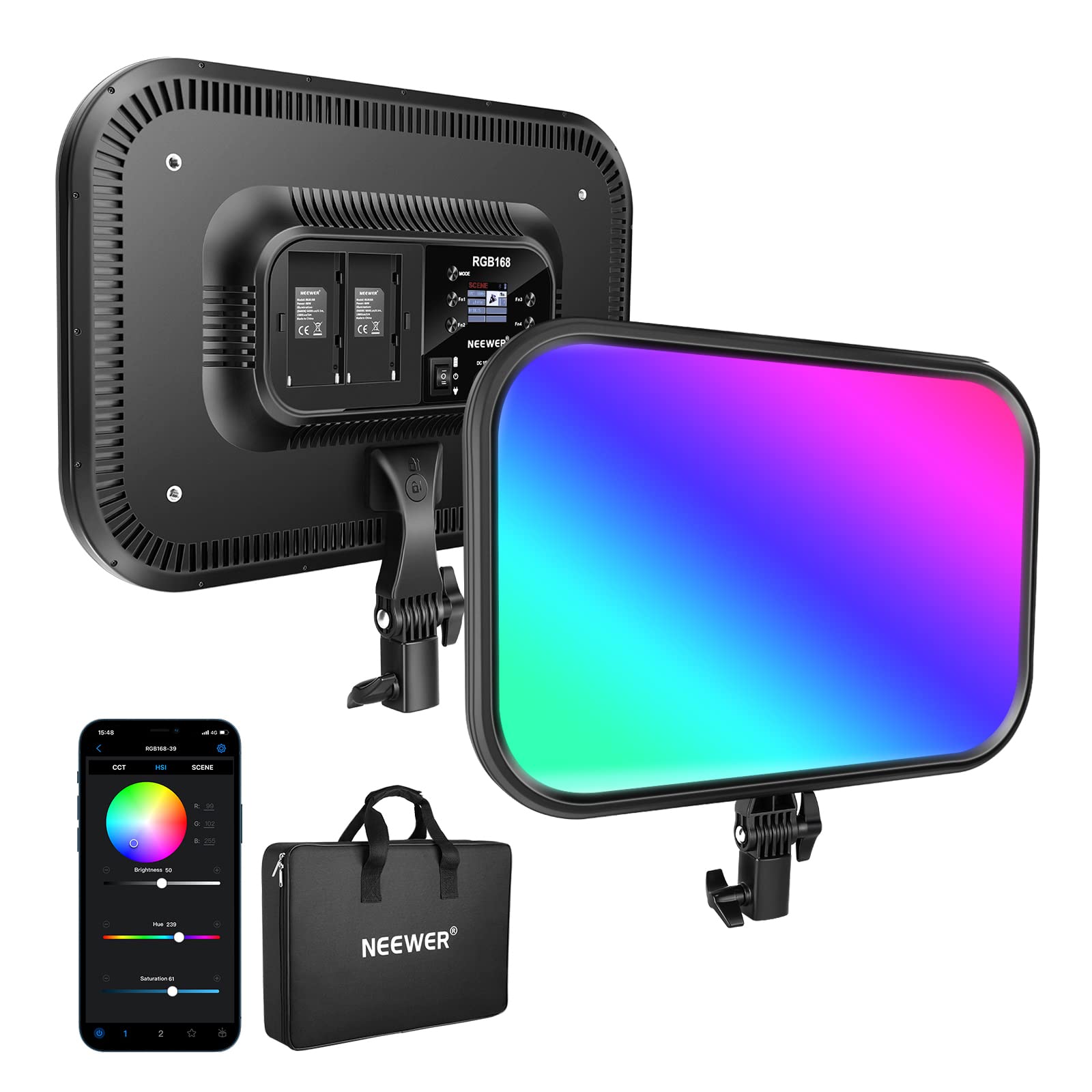NEEWER RGB168 18,3" 60W RGB LED Videoleuchte Panel mit APP Steuerung 360 ° Vollfarbe Dimmbar 2500K~8500K Video Fotolicht CRI/TLCI 97+ mit 17 Spezialszenen Effekt Studio Dauerlicht Fotografie Key Light Angebot bei HelloDeals