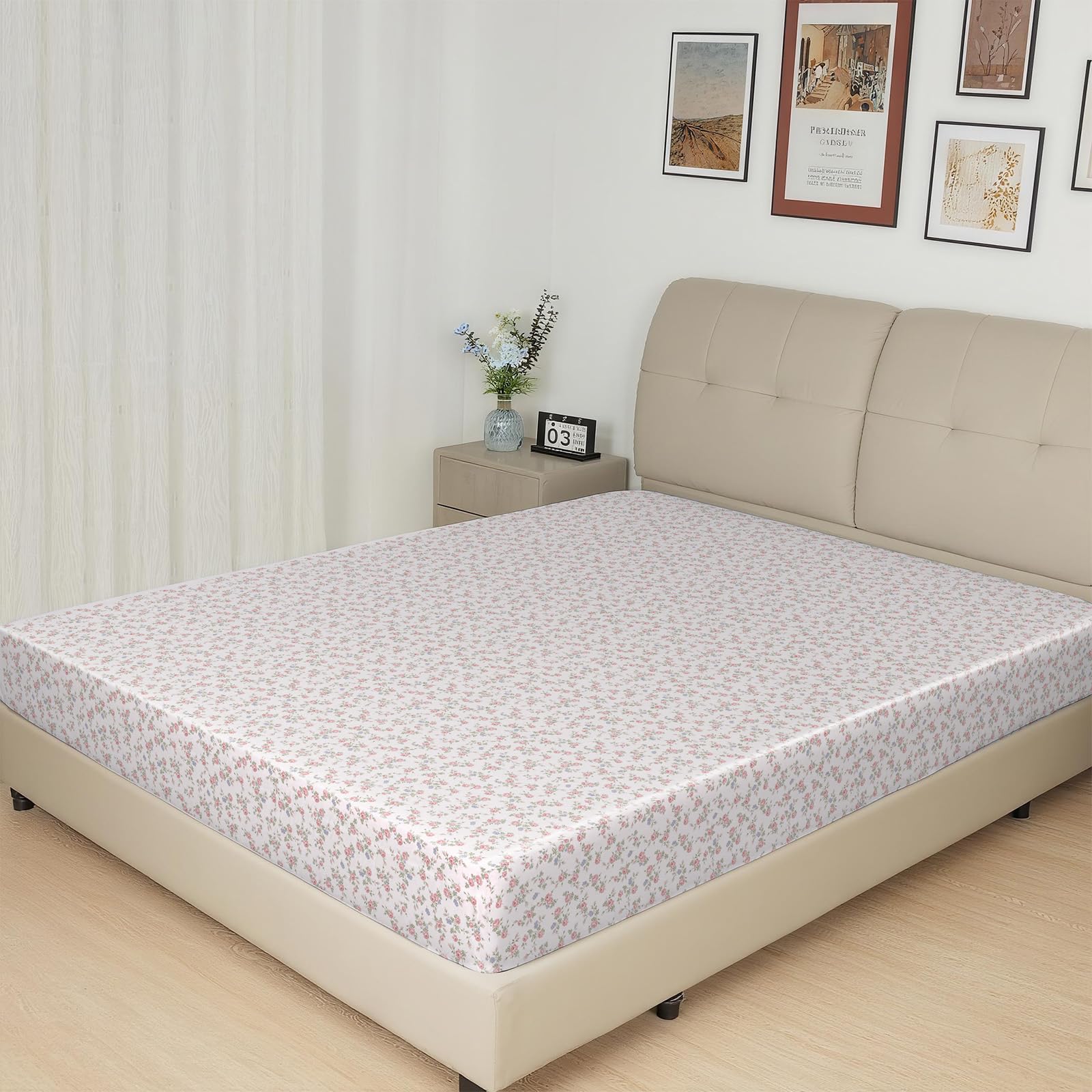 Lirex Satin Spannbettlaken 180x200cm, Seide Spannbetttuch Luxuriös und Seidig Glatt Weiche Microfaser Bettlaken für bis 35cm Matraze, Rosa Blumen 180 x 200 x 36 cm Rosa Blumen Angebot bei HelloDeals