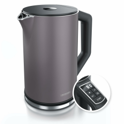 Arendo - Edelstahl Wasserkocher mit Temperatureinstellung 40-100 Grad in 5er Schritten - Doppelwand Design - Modell ELEGANT - 1,5 Liter - 2200 W - Teekocher mit Temperaturanzeige - GS - Vulkangrau E: Vulkangrau Angebot bei HelloDeals